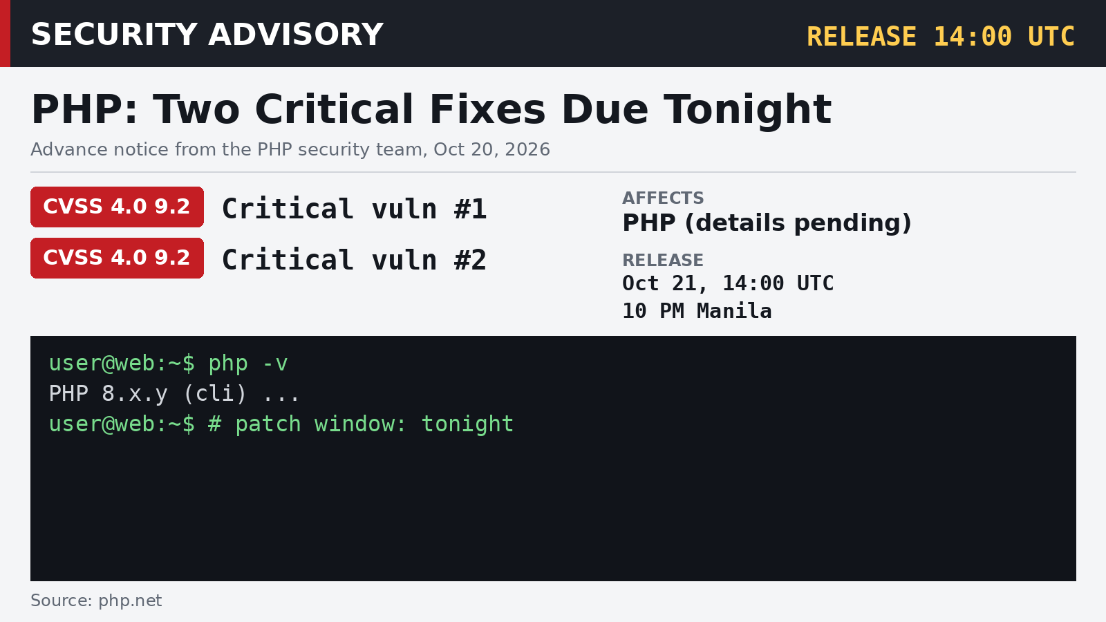 PHP Will Ship Emergency Fixes for Two Critical Vulnerabilities Tonight